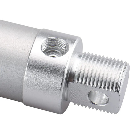 Shop Ready Mini Pneumatic Air Cylinder With One Inch Bore And Five Inch Stroke showing threaded end with port for easy connection.