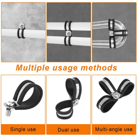 130Pcs Cable Clamp Kit With 12 Sizes In 304 Stainless Steel And Rubber Cushions used for various piping and wiring applications