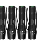 Beefy 3000 Lumens Small LED Flashlights 4 Pack With 5 Modes Zoomable Water Resistant All Weather in upright front view