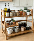 Three Tier Bamboo Matcha Station Organizer For Kitchen Countertop And Tea Bar All In One Shelf For Matcha Powder Whisk Spoons And Cups Coffee Bar Accessories Clutter Free Home Barista Setup showing mugs and jars