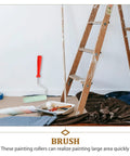 Easy Peasy Mini Paint Roller Brush With Comfy Handle For Smooth Ceiling And Cabinet Repainting Precision Edge Tool next to a paint supplies