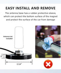 Diagram showing NMO Antenna Magnetic Base Mount With 16.4 Ft RG58 Coaxial Cable PL259 Plug and gloved hand on vehicle