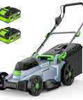 Cordless Walk Behind Lawn Mower With 17 Inch Cutting Width, Dual 20V 4.0Ah Batteries, Brushless Motor, Six Easy Height Settings, 50 Liter Grass Bag, Backyard Ready No Cords For Garden Patio Yard And Lawn Care, with two batteries