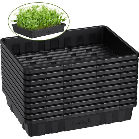 Stack of extra thick heavy duty seed starting trays set of 10 no holes no leakage reusable germination flats for seedlings