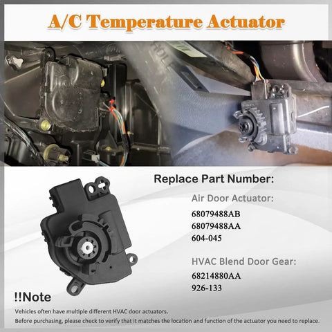 Plug And Play HVAC Blend Door Actuator With Gear For 2011 2012 2013 Dodge Durango And 2011 2012 2013 Jeep Grand Cherokee Direct Fit Climate Control Replacement Premium Quality, showing installed and product details.