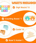 Super Slick Wooden Number Blocks And Finger Counting Board For Preschool Toddlers Total Game Changer Montessori Math Manipulatives set including 13 blocks.