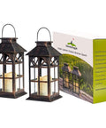 Bronze Hanging Solar Lanterns Two Pack Outdoor Waterproof Decorative Lanterns with Cozy Flickering LED Candles, box included