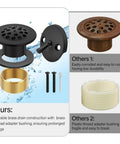 Fresh Matte Black Bathtub Drain Tub Trim Set With Universal Brass Adapter And Rock Solid Trip Lever Overflow Plate components overview including removable mesh screen.