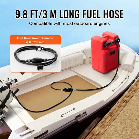Portable 6.34-Gallon Marine Tank With 9.8ft Hose And Gauge For Outboard Engines, Yachts, Fishing Boats And Deck Boats Red on boat