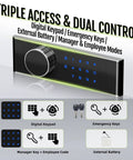 Triple access control lock system with digital keypad, emergency keys, and external battery for Heavy Duty Dual Door Safe Box With Hidden Lock And Fireproof Waterproof Bag Removable Shelves Quiet Operation 8.6 Cubic Foot Fireproof Safe For Home Office And Hotel Security.