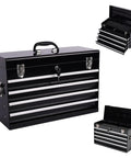 21 Inch Heavy Hitter Metal Tool Box With Four Smooth Drawers And Tight Auto Latching Steel Tool Chest Built Legit For Shop Grind And Weekend Warrior Gear Black viewed from top and side angle with drawers open.