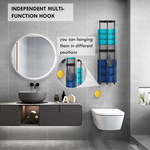 Super Sturdy Steel Towel Rack Wall Mount For Small Bathrooms, 3 Bar Rolled Towel Holder With A Solid Middle Rail in gray bathroom