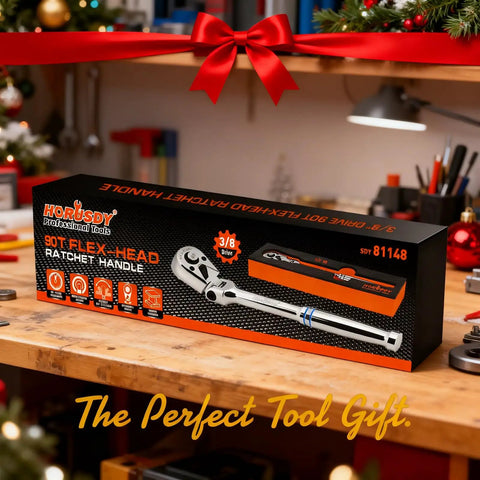 Beast Three Eighths Inch Drive Flex Head Ratchet With Ninety Tooth Gear One Hundred Eighty Degree Adjustable on workbench