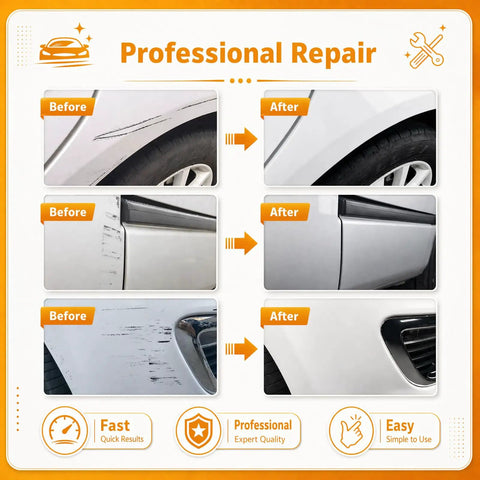 Scratch Repair Wax And Swirl Remover For Vehicles, Ultimate Paint Restore Kit showing before and after scratch removal results