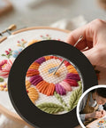 Person using Desk Lamp With Built In 10X Magnifying Glass, 72 LED Lights for detailed embroidery work at home or office