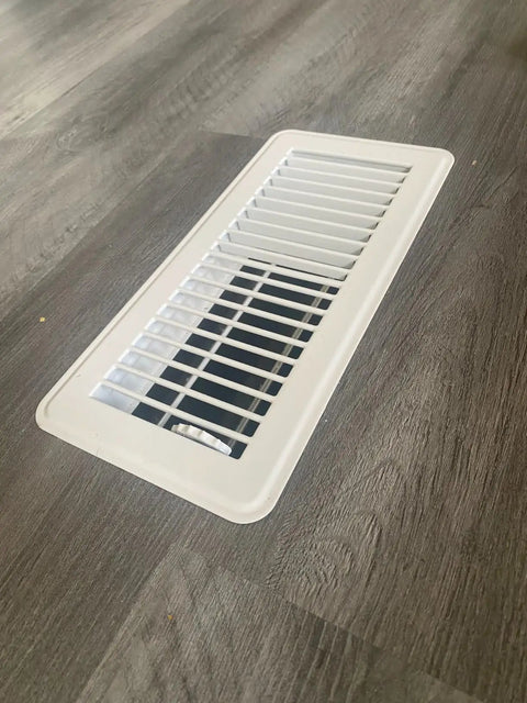 Walk-On Ready Floor Register Vent For 4x10 Openings, Heavy Duty White Finish With Adjustable Air Supply Lever, Decorative Louvered Design