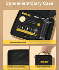Pro Grade Butane Torch Kit With 16 Pieces, Cordless Soldering Iron, shown in non-slip leather case with tools and handle