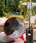 Front view of patio heater wheel replacement set with white wheels and stainless steel bracket.