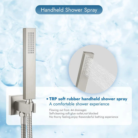 Wall Mount Waterfall Tub Faucet With Handheld Sprayer And Single Handle Lever Rough-In Valve Shower Diverter Kit in Brushed Nickel