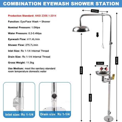 Emergency Eyewash And Shower Station Kit With Dual Nozzles And Built In Water Filter ANSI Z3581 Compliance OSHA Approved Safety Eyewash Shower Combo for Industrial Use