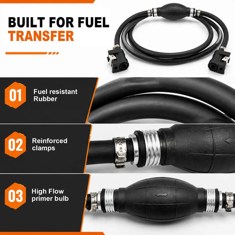Super Cool 5/16 Inch Boat Motor Fuel Line Hose Kit With Connector Bulb Clamps Replaces Old Gas Lines For Cars Tractors And Motorcycles Easy Swap Setup, black rubber hose and primer bulb
