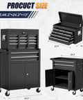 Heavy Duty 10 Drawer Rolling Tool Chest With Wheels, Lockable 2-in-1 Tool Box And Cart, detachable top and bottom, 46.2x24.2x13 in