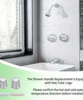 Two Piece Bathtub Shower Knob Replacement Kit For Verve Faucets Chrome Finish installed on white bathroom tiles