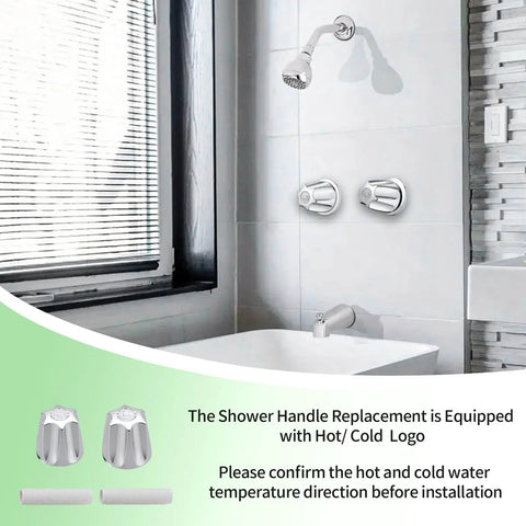 Two Piece Bathtub Shower Knob Replacement Kit For Verve Faucets Chrome Finish installed on white bathroom tiles