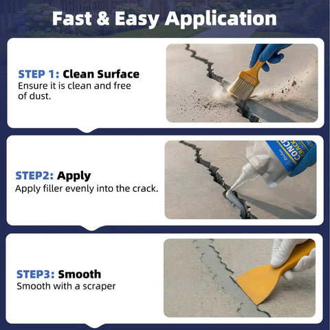Steps to use Self Leveling Concrete Crack Filler 2.2lb High Elasticity For Driveways Walkways And Patios DIY Friendly Indoor Outdoor Repair