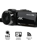 Front view of Dope 4K Video Camera WiFi Ultra HD Camcorder With 18x Digital Zoom 3 Inch IPS Touchscreen Night Vision