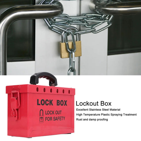 Portable Big Red Stainless Steel Lockout Tagout Box For Group Lockout Procedures 12 Locking Holes LOTO Station