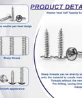 No Nonsense 1200 Pcs Silver Carbon Steel Self Tapping Screw Pack M1.2 To M2.3 Assorted Kit With Built In Washers showing sharp thread design.