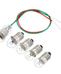 E10 Screw Base Miniature Bulbs Warm Yellow Glow 1.5V 2.5V 3.8V 6V Pilot Indicator Lamps with wiring and glass domes.