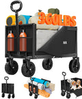 3 In 1 Foldable Wagon Cart With All Terrain Wheels For Heavy Duty Hauling, filled with camping and beach supplies, 360 lbs capacity