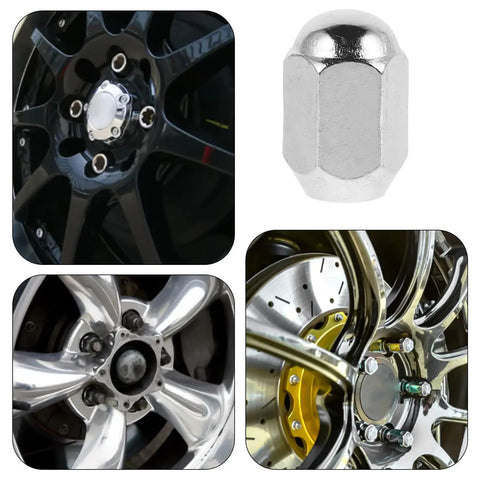 Top Quality Metal Wheel Lug Nuts And Bolts Kit For Car Rims Atv Go Karts Plus Beach Buggies With Flange Screws Easy Install And Durable Design To Keep Your Wheels Tight and Ready For The Long Haul., chrome metal lug nut shown on custom car rims