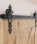 Heavy Duty 6.6-Foot Sliding Barn Door Hardware Kit With Ultra Quiet, Smooth Operation, No Sweat Installation, Fits 39.6 Inch Wide Single Door Panel, Flower Style Black installed view