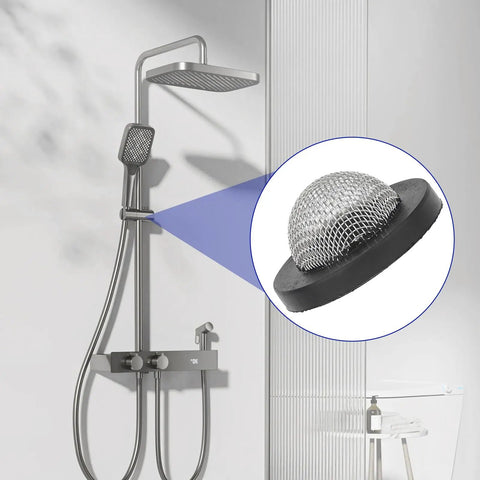 Stainless Steel Hose Filter Washers 30 Pack For Three Quarters Inch And Five Eighths Inch Garden Hose Connectors And Washing Machines shown in a shower setup