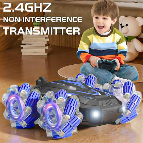 Child playing with Dope Gesture Sensing RC Stunt Car With Lights And Music Hand Gesture Remote Control 360 Degree Spins Toy