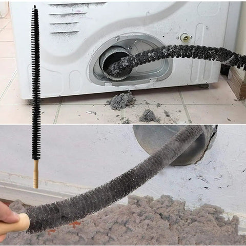 All In One Dryer Vent Cleaning Kit For Most Vacuums With Extendable Hose Long Reach Brush in use removing lint