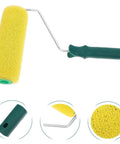 Texture Pattern Paint Roller Sponge Brush For Walls Ceilings And Home Painting Is A Total Gamechanger with yellow sponge and green handle.