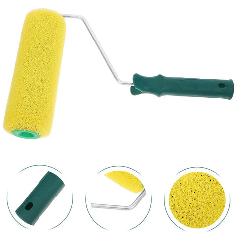 Texture Pattern Paint Roller Sponge Brush For Walls Ceilings And Home Painting Is A Total Gamechanger with yellow sponge and green handle.