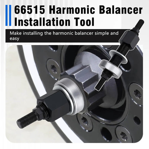 Chevy Harmonic Balancer Installation Tool 66515 for SBC and BBC Cranks showing threaded end press and attachment parts.
