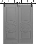 Sliding Barn Bypass Closet Doors 84 By 96 Inches Painted Grey Modern Solid Wood Wardrobe Doors With 8Ft Rails Hardware Set Included