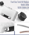Fuel Gas Tank Kit For Viper Engine MC33 MC43 MC440 E43 43Cc And 52Cc 2 Cycle Models With DIY Friendly Easy Install Fuel Lines Brackets And Screws Replacement For 10683 3004118 10310 35064 31452, showing white fuel tank with cap, fuel line, and installation details