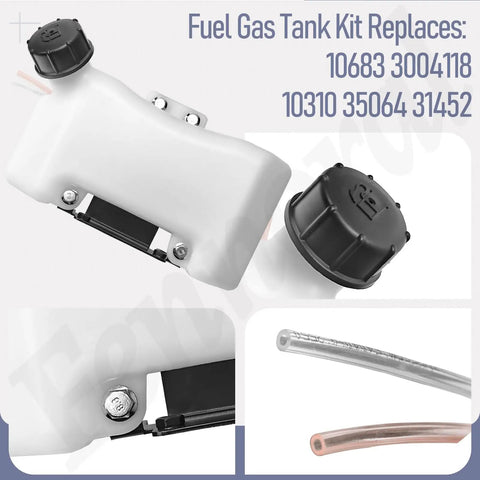 Fuel Gas Tank Kit For Viper Engine MC33 MC43 MC440 E43 43Cc And 52Cc 2 Cycle Models With DIY Friendly Easy Install Fuel Lines Brackets And Screws Replacement For 10683 3004118 10310 35064 31452, showing white fuel tank with cap, fuel line, and installation details