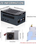P33 M.2 NVMe M Key PoE Plus Hat With Official Pi 5 Active Cooler And Aluminum Case For Raspberry Pi 5, black case dimensions