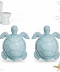 Blue Ceramic Sea Turtle Toilet Bolt Covers 2 Pack Quick Conceal Rusty Seat Bolts Coastal Bathroom Decor Upgrade, detailed view.