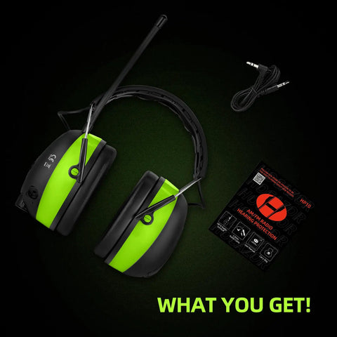Bluetooth 5.4 Hearing Protection Headphones With AM FM Radio, 25dB NRR Earmuffs with cable and manual displayed
