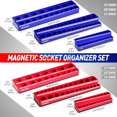 Rock Solid 4 Pack Magnetic Socket Organizer For Garage Storage Heavy Duty Quarter And Eighth Inch Drive Sae Metric Socket Holder Tray With Strong Magnet Base Keeps All Your Gear Properly Secured
