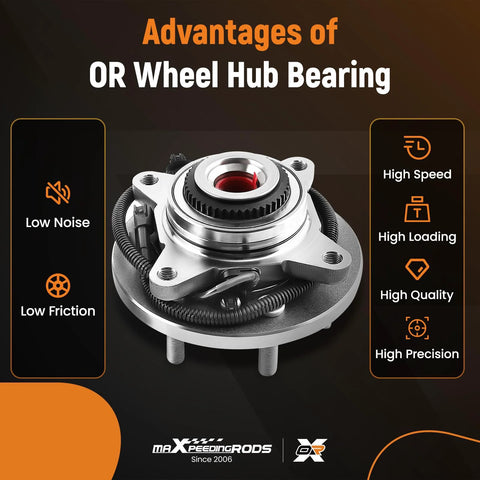 2 Pack Front Wheel Bearing Hub Assembly For Ford F-150 2015 2016 2017 2.7L 3.5L 5.0L Engines With ABS 6 Lug Fits 4WD Models Replacement BR931007 Durable Hub Unit For Easy Install And Smooth Ride, product features highlighted with low noise, low friction, high speed, loading, quality and precision.